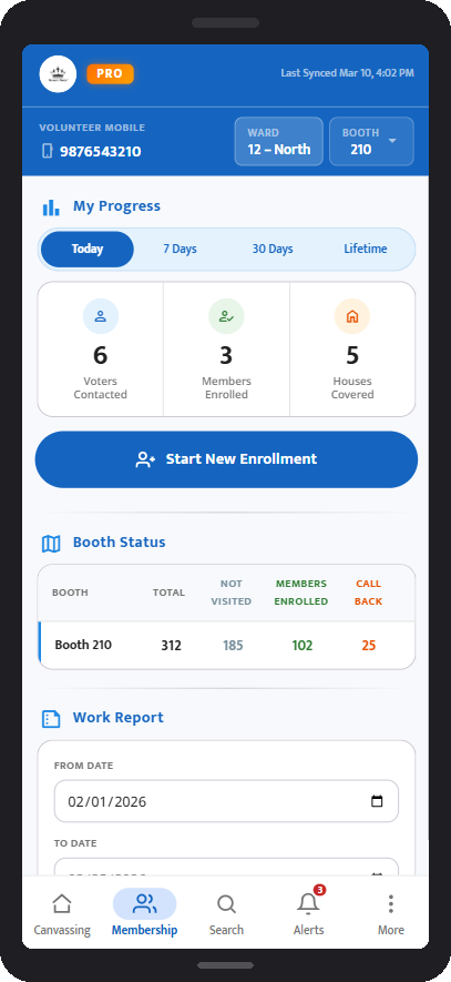 Membership Dashboard - track progress, booth status, and work reports